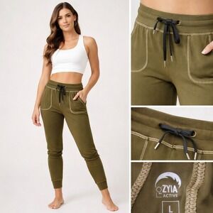 Zyia Olive Unwind Joggers Athleisure Lounge Pants Drawstring Stretch L